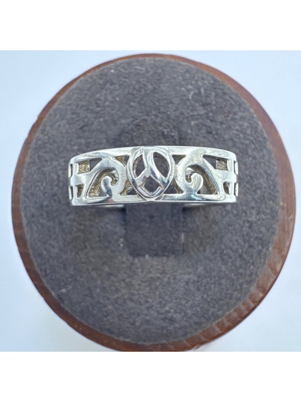 Peace Sign Scroll Design Band Ring Sterling Silver 925 Size 6.75